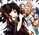  akiyama_mio bad_id bad_pixiv_id bass_guitar beamed_sixteenth_notes don't_say_&quot;lazy&quot; drum drum_set eighth_note fingerless_gloves gloves guitar ham_(eikasiahhh) hat hirasawa_yui instrument k-on! keyboard_(instrument) keytar kotobuki_tsumugi left-handed microphone microphone_stand mini_hat mini_top_hat multiple_girls music musical_note one_eye_closed quarter_note singing sparkle star striped striped_legwear tainaka_ritsu thighhighs top_hat vertical-striped_legwear vertical_stripes 