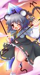  animal_ears basket crystal dowsing_rod dress grey_hair highres iwanosuke jewelry mouse mouse_ears mouse_tail nazrin one_eye_closed pendant red_eyes short_hair solo tail touhou 