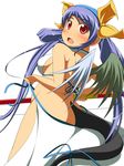  asymmetrical_wings blue_hair breasts cosplay dizzy dressing guilty_gear large_breasts looking_back majikina_mina majikina_mina_(cosplay) mirano red_eyes ribbon samurai_spirits sideboob solo tail tail_ribbon wings 