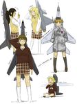  aircraft airplane anyan_(jooho) b-1b_(flight_highschool) behind_back binoculars black_hair blonde_hair blue_eyes bomber brown_hair brown_skirt camouflage closed_eyes collared_shirt directional_arrow f-15_eagle f-15k_(flight_highschool) fighter_jet flight_highschool full_body green_eyes highres hood hoodie indian_style jacket jas-39_(flight_highschool) jet kneehighs long_hair mecha_musume mig-29 mig-29_(flight_highschool) military military_jacket military_vehicle miniature multiple_girls no_pants orange_hair original personification pleated_skirt ponytail rq-4_(flight_highschool) saab_gripen school_uniform scratching_head shadow shirt short_hair simple_background sitting skirt sweater sweater_vest very_short_hair white_background white_shirt yawning 