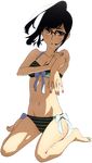  ano_hi_mita_hana_no_namae_wo_bokutachi_wa_mada_shiranai. bikini black_hair breasts cleavage extraction front-tie_bikini front-tie_top full_body glasses groin highres long_hair looking_at_viewer navel ponytail side-tie_bikini small_breasts striped striped_bikini swimsuit transparent_background tsurumi_chiriko 