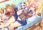  bad_id bad_pixiv_id blush breasts candy collar food footprints heart large_breasts letter lollipop looking_at_viewer love_letter lying matatabi_maru necktie orange_eyes original panties pillow pink_hair polka_dot skirt solo striped striped_panties stuffed_animal stuffed_toy underwear 