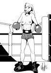  2015 anthro areola bell big_ears boots boxer boxing boxing_gloves breasts clothed clothing collar female fighting_ring footwear fur gloves hair hair_over_eye half-dressed laces lagomorph leaning legwear loneolf_(343) lonewolf_(343) mammal monochrome nipples pinup pose rabbit shorts solo topless 