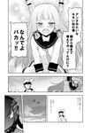  2girls :o admiral_(kantai_collection) bangs blindfold blunt_bangs comic crying crying_with_eyes_open dress glowing glowing_eye greyscale hair_ornament hair_ribbon hat head_bump headgear kantai_collection long_hair military military_uniform monochrome multiple_girls murakumo_(kantai_collection) necktie open_mouth ri-class_heavy_cruiser ribbon sailor_dress school_uniform shinkaisei-kan speech_bubble tears translated tress_ribbon uniform v-shaped_eyebrows yamamoto_arifred 