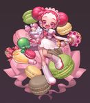  boots bowl creature dodo_(ojamajo_doremi) double_bun food full_body hairband harukaze_doremi headset icing knee_boots macaron majorika ojamajo_doremi pastry_bag pink_eyes pink_hair short_hair skirt smile springcake white_footwear white_skirt 