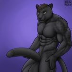  2015 abs anthro aolun balls biceps big_balls big_penis black_fur black_panther black_penis brown_hair feline fur green_eyes hair huge_penis humanoid_penis hyper hyper_penis leopard long_penis male mammal markings muscles nude panther pecs penis solo spots toned 