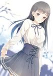  black_eyes black_hair blush commentary_request dress highres long_hair looking_at_viewer meme_attire original skirt skirt_hold solo virgin_killer_outfit yoshino_ryou 