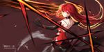  bad_id bad_pixiv_id bare_shoulders black_gloves crimson_avenger_(elsword) elbow_gloves elesis_(elsword) elsword gloves highres huge_weapon looking_at_viewer red_eyes red_hair shirt skirt sleeveless sleeveless_shirt solo swd3e2 weapon 