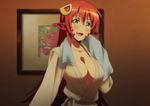  1girl breasts cleavage female highres lamia large_breasts long_hair miia_(monster_musume) monster_girl monster_musume_no_iru_nichijou red_hair smile solo standing stitched 