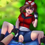  1girl blue_eyes blush brown_hair censored clothed_sex erect_nipples fingerless_gloves gloves gradient gradient_background haruka_(pokemon) missionary nintendo no_bra no_panties open_mouth outdoors pokemon pokemon_(anime) satoshi_(pokemon) sex sweat tears torn_shorts tsumitani_daisuke vaginal 