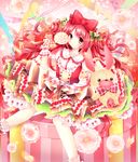  ascot bad_id bad_pixiv_id bow brown_eyes candy drill_hair flower food frilled_skirt frills full_body gift hair_bow hair_flower hair_ornament highres kabako_(lilypicture410v) lolita_fashion lollipop long_hair looking_at_viewer mille-feuille original personification plaid plaid_bow pocketland red_bow red_hair sitting skirt solo streamers stuffed_animal stuffed_bunny stuffed_toy swirl_lollipop very_long_hair white_legwear 
