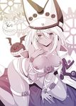  bare_shoulders belt breasts cloak collarbone guilty_gear guilty_gear_xrd hat large_breasts long_hair monochrome nipple_slip nipples no_bra ramlethal_valentine short_shorts shorts solo tokinon 