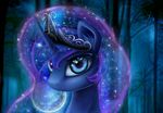  2015 blue_hair crown female feral forest friendship_is_magic hair hi_res horn long_hair looking_at_viewer lyra-senpai moon my_little_pony night outside princess_luna_(mlp) royalty tree 