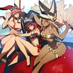  :q bare_shoulders barefoot bikini blue_eyes breasts cleavage dark_skin elphelt_valentine guilty_gear guilty_gear_2 guilty_gear_xrd hat huge_breasts medium_breasts multiple_girls navel orange_eyes oro_(sumakaita) pink_hair platinum_blonde_hair ramlethal_valentine red_eyes swimsuit thigh_strap tongue tongue_out valentine_(guilty_gear) 