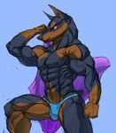  2015 abs biceps bodybuilder canine clothing doberman dog flexing invalid_tag male mammal motordog muscles pecs pose red_eyes solo thong 