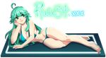  1girl bikini breasts green_eyes green_hair large_breasts nail_polish rule_34 simple_background swimsuit 