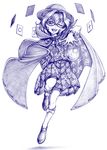 ;d alvares cape clothes_writing glasses hat highres monochrome occult_ball one_eye_closed open_mouth pleated_skirt runes shirt skirt smile touhou usami_sumireko vest zener_card 