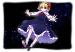  absurdres ascot baba_(baba_seimaijo) blonde_hair hair_ribbon highres outstretched_arms red_eyes ribbon rumia short_hair skirt solo star_(sky) tachi-e touhou 