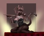  2015 anthro bow_tie cat cleavage clothed clothing corset cuffs_(disambiguation) cute feline female higgyy kneeling mammal plate solo 