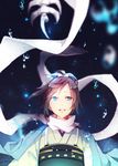  blue_eyes blurry bone bubble depth_of_field high_ponytail long_hair looking_at_viewer male_focus parted_lips purple_hair scarf solo touken_ranbu underwater white_scarf yamato-no-kami_yasusada yugake_(mrnmrm) 