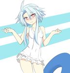  absurdres blue_hair blush clenched_hand highres innertube megumiyasisotyo neptune_(series) red_eyes short_hair_with_long_locks solo swimsuit symbol-shaped_pupils w_arms white_heart 