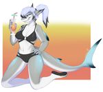 2015 anthro bra clothing female fin fish glass grin kneeling marine panties pointy_ears shark solo straw underwear venerit 