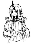  breasts frown greyscale horn invader kantai_collection large_breasts monochrome ribbed_sweater seaport_hime shinkaisei-kan sweater tears 