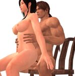  1boy 1girl 3d black_hair breasts chair dead_or_alive eyes_closed kokoro_(doa) ninja_gaiden nude penis pussy ryu_hayabusa sex simple_background sitting_on_person uncensored 