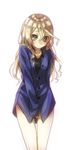  1girl alisha_(tales) alisha_diphda aqua_eyes blush breasts brown_hair collarbone long_hair looking_at_viewer no_pants shirt simple_background solo standing tales_of_(series) tales_of_zestiria thighs white_background 