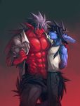  clothed clothing dragon half-dressed kuron male male/male muscles topless undressing 