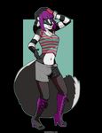  black_hair blackshirtboy blue_eyes boots breasts bulge clothing female fishnet footwear gender_transformation gloves goth hair mammal mtf multicolored_hair purple_hair shorts skirt skunk solo transformation two_tone_hair 