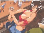  1girl alcohol artist_request black_hair blue_eyes breasts butt_crack character_request cleavage cream_croquet giga harlem_blade harlem_blade_perfect_collection kimura_takahiro source_request torn_clothes 