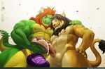  2015 abs anhes anthro balls big_penis birthday_cake cake dragon fangs feline food genital_piercing horn lion male mammal muscles nipples nude pecs penis piercing purple_penis 