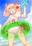  bikini blush bow breasts canine chest_tuft clothing dog eyes_closed female fur hair inflatable itou_sora kin-shun mammal open_mouth pink_hair sea small_breasts solo swimsuit tuft water water_gun 