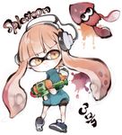  &gt;:) animal chibi copyright_name domino_mask headphones holding ink_tank_(splatoon) inkling kotatu_(akaki01aoki00) long_hair mask orange_eyes orange_hair paint paint_splatter pointy_ears simple_background smile solo splatoon_(series) splatoon_1 splattershot_(splatoon) squid super_soaker tentacle_hair v-shaped_eyebrows white_background 