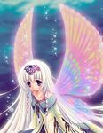  fairy gradient gradient_background long_hair nishiwaki_yuuri purple_eyes ribbon white_hair wings 