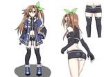  adapted_costume alternate_costume bow brown_hair coat derivative_work green_eyes hair_bow hair_ornament highres if_(choujigen_game_neptune) jacket long_hair miniskirt navel neptune_(series) panties pantyshot sketch skirt underwear 