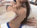  1girl animated animated_gif asian cum cum_in_container cum_in_mouth facial gokkun photo source_request swallow swallowing 
