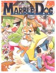  black_eyes blonde_hair blue_fur comic doujinshi female fur green_fur green_hair grey_fur hair hat lagomorph male mammal one_eye_closed orange_fur pink_fur rabbit 宇月まいと 