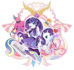  akuama blue_eyes commentary dual_persona horn instrument keytar long_hair my_little_pony my_little_pony_equestria_girls my_little_pony_friendship_is_magic personification purple_hair rarity 