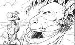  bald black_and_white clothed clothing ear_piercing glorantha looking_at_viewer male monochrome outside piercing rune sharp_teeth solo staff teeth traditional_media_(artwork) troll tusks unknown_artist 
