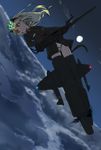  animal_ears black_gloves blonde_hair cat_ears cat_tail cloud cloudy_sky flying full_moon gloves green_eyes gun heinrike_prinzessin_zu_sayn-wittgenstein highres hirschgeweih_antennas long_hair long_sleeves makaze_(t-junction) military military_uniform moon navel night night_sky noble_witches panties sky solo star_(sky) striker_unit tail underwear uniform weapon white_panties world_witches_series 