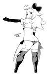  ahoge armor ass back bikini bikini_armor boots bow bravely_default:_flying_fairy bravely_default_(series) butt_crack dated edea_lee elbow_gloves faulds from_behind full_body gloves greyscale hair_bow long_hair looking_back lowleg lowleg_bikini monochrome solo swimsuit thigh_boots thighhighs tsukudani_(coke-buta) 