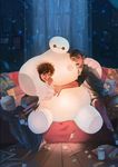  baymax big_hero_6 disney food gradient gradient_background hiro_hamada hug marvel multiple_boys night robot tadashi_hamada 