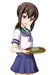  ame. black_hair brown_eyes commentary_request fubuki_(kantai_collection) green_tea kantai_collection long_hair ponytail school_uniform serafuku tea tray 