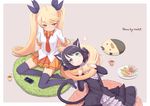  animal_ears arisugawa_maple black_hair black_legwear blonde_hair blush bonnet brown_eyes cat_ears cat_tail cellphone coffee_mug commentary cookie cup cyan_(show_by_rock!!) dog_tail drill_hair eyewear_on_head food gothic_lolita green_eyes hair_ribbon heart kokotetsu lolita_fashion long_hair long_sleeves loose_necktie lying mug multiple_girls necktie on_back phone pillow pocky retoree ribbon shirt show_by_rock!! sitting skirt smile table tail tail_hug thighhighs twintails very_long_hair yuri zettai_ryouiki 