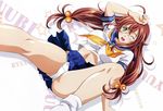  1girl breasts brown_hair female green_eyes highres ikkitousen large_breasts long_hair official_art open_mouth panties ryuubi_gentoku simple_background skirt solo underwear 