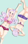  2girls ass blue_eyes blush breasts cleavage fairy_tail feet large_breasts lavender_hair lisanna_strauss long_hair looking_at_viewer lying mirajane_strauss multiple_girls navel on_back on_stomach siblings simple_background sisters smile 