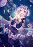  blue_eyes bow dress fish gloves hair_bow jellyfish original short_hair shugao silver_hair solo star thighhighs underwater 