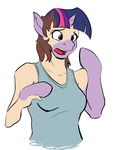  2015 anthro breasts brown_hair clothing equine female friendship_is_magic fur hair hooves horn horse human hybrid mammal my_little_pony open_mouth plain_background pony portrait purple_fur purple_hair solo teeth tf-sential tongue transformation twilight_sparkle_(mlp) white_background worried 